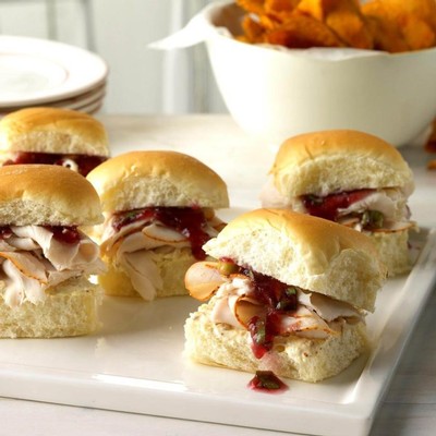 Turkey Sliders with Brie, Arugula & Cranberry Chutney